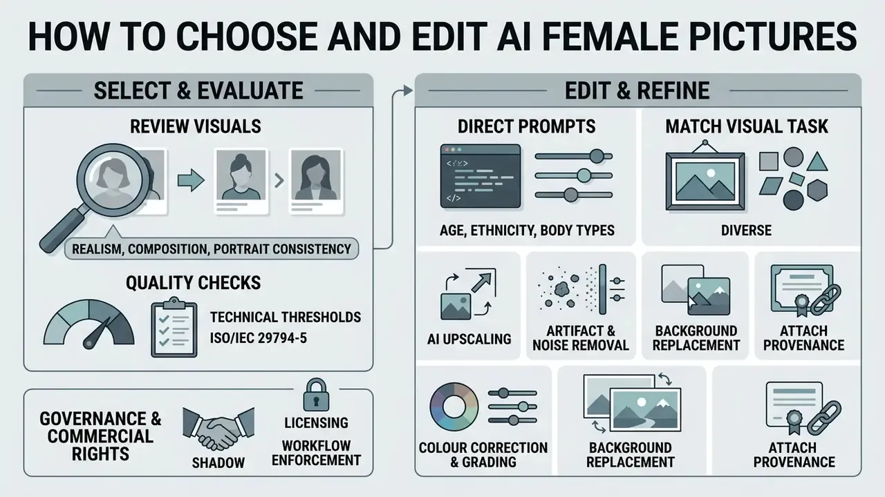 Diagram detailing the selection, evaluation, and refinement process for digital portrait generation