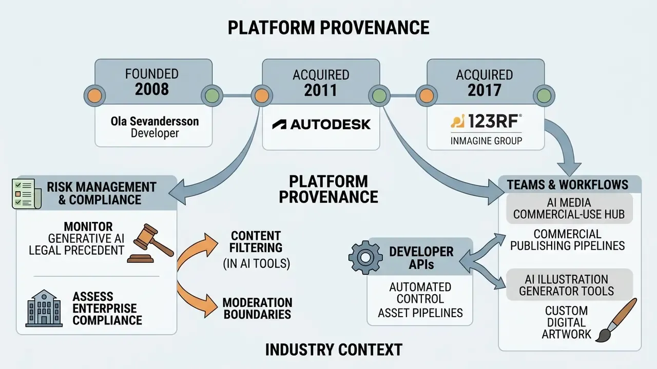 Timeline of corporate acquisitions connecting historical ownership to current compliance and workflow hubs