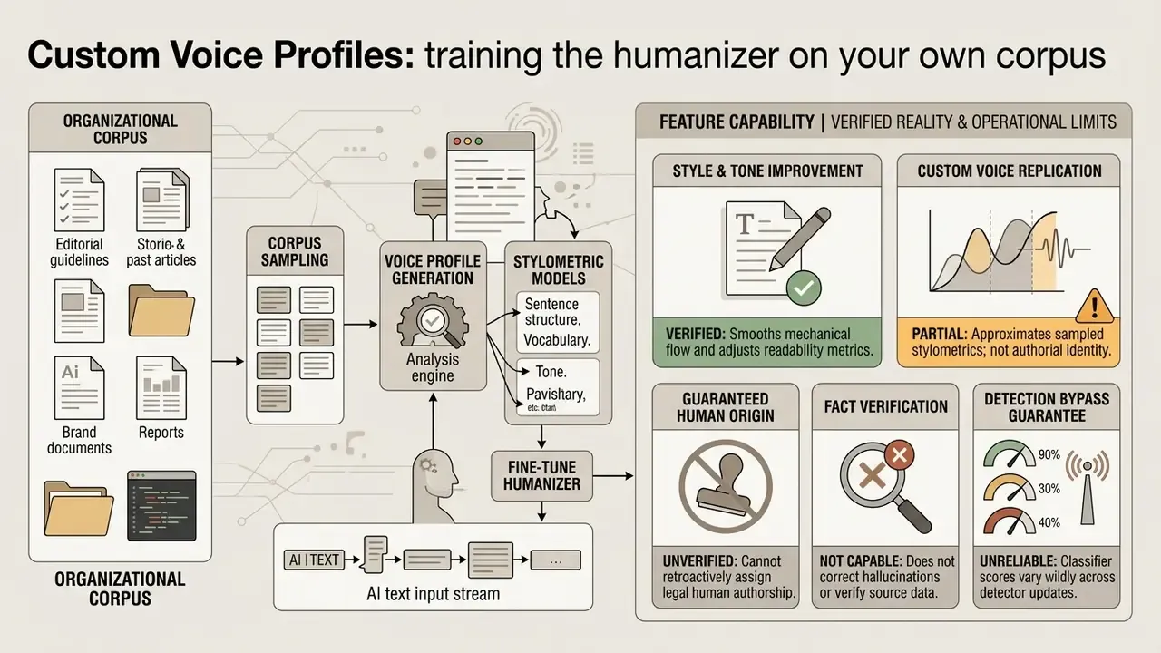 System architecture diagram showing how organizational data trains an AI to human generator model