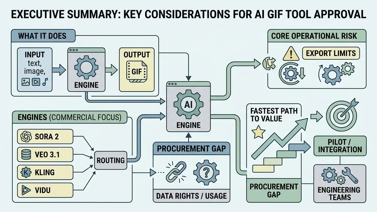 Flowchart outlining the technical and procurement considerations for adopting an AI GIF generator