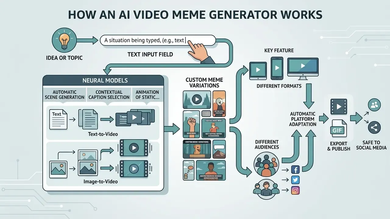 Neural network process converting text inputs into animated meme variations for social media platforms