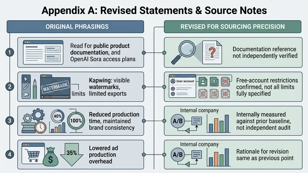 Comparison table mapping original phrasing to revised statements for improved sourcing precision