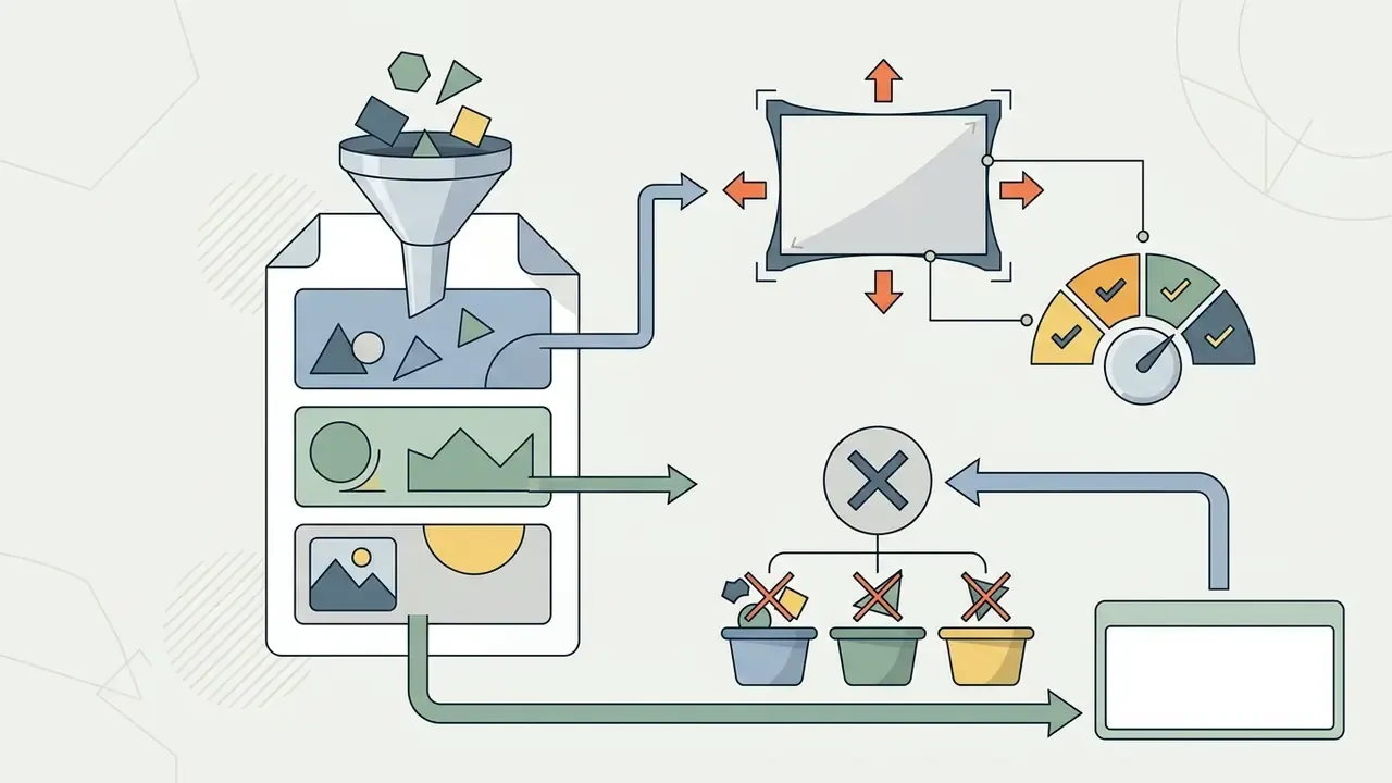 Funnel feeding shapes into document layers that branch out to frame controls and negative prompt filters