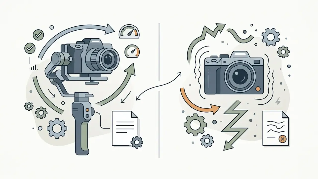 Comparison of a stabilized gimbal camera with smooth motion indicators versus a shaky handheld camera