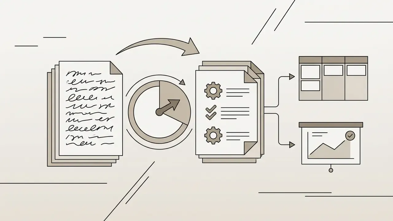 Diagram showing text documents being converted into structured data to reduce reading time