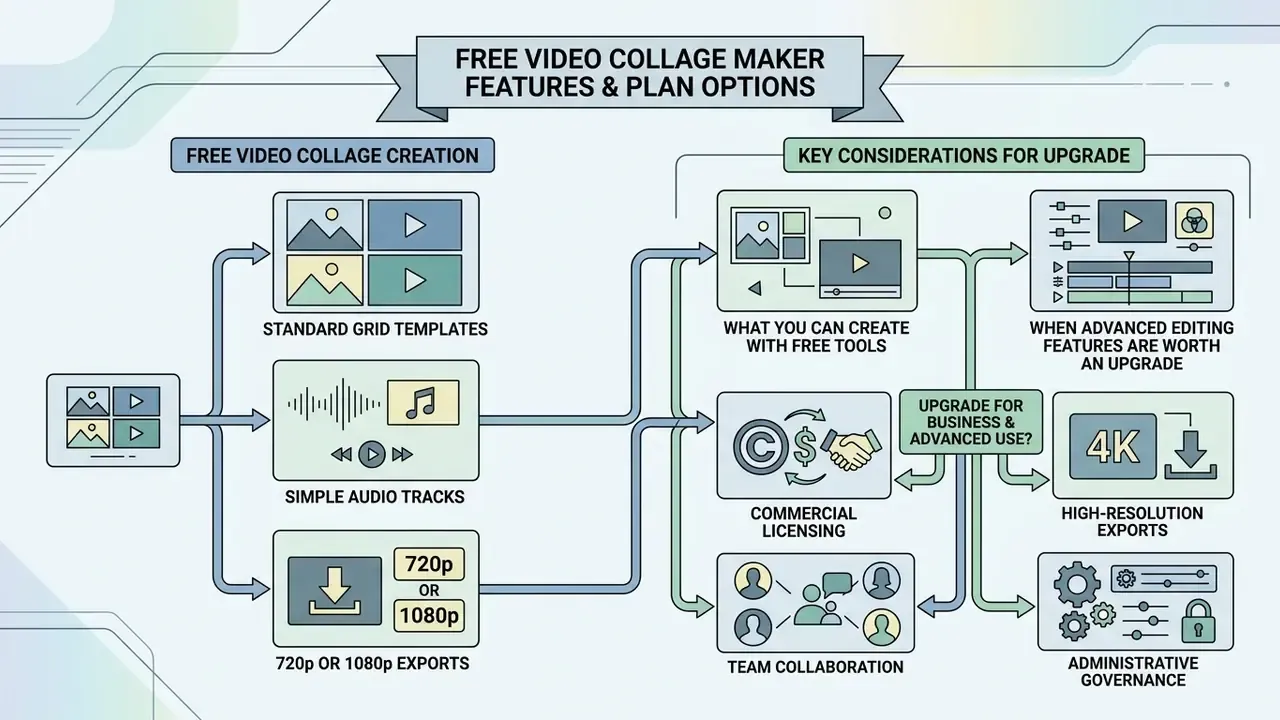 Flowchart comparing basic media tools with advanced upgrade requirements for professional projects