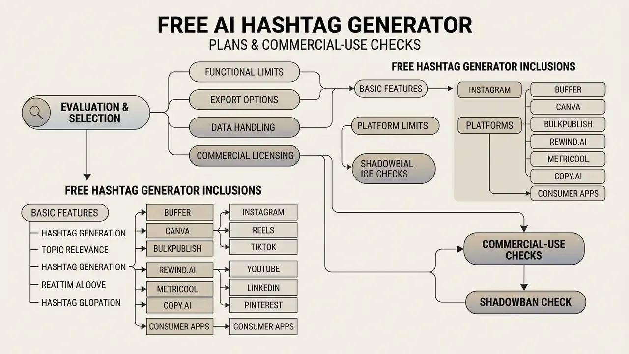 Flowchart mapping evaluation criteria for social media tools against platform features and usage checks