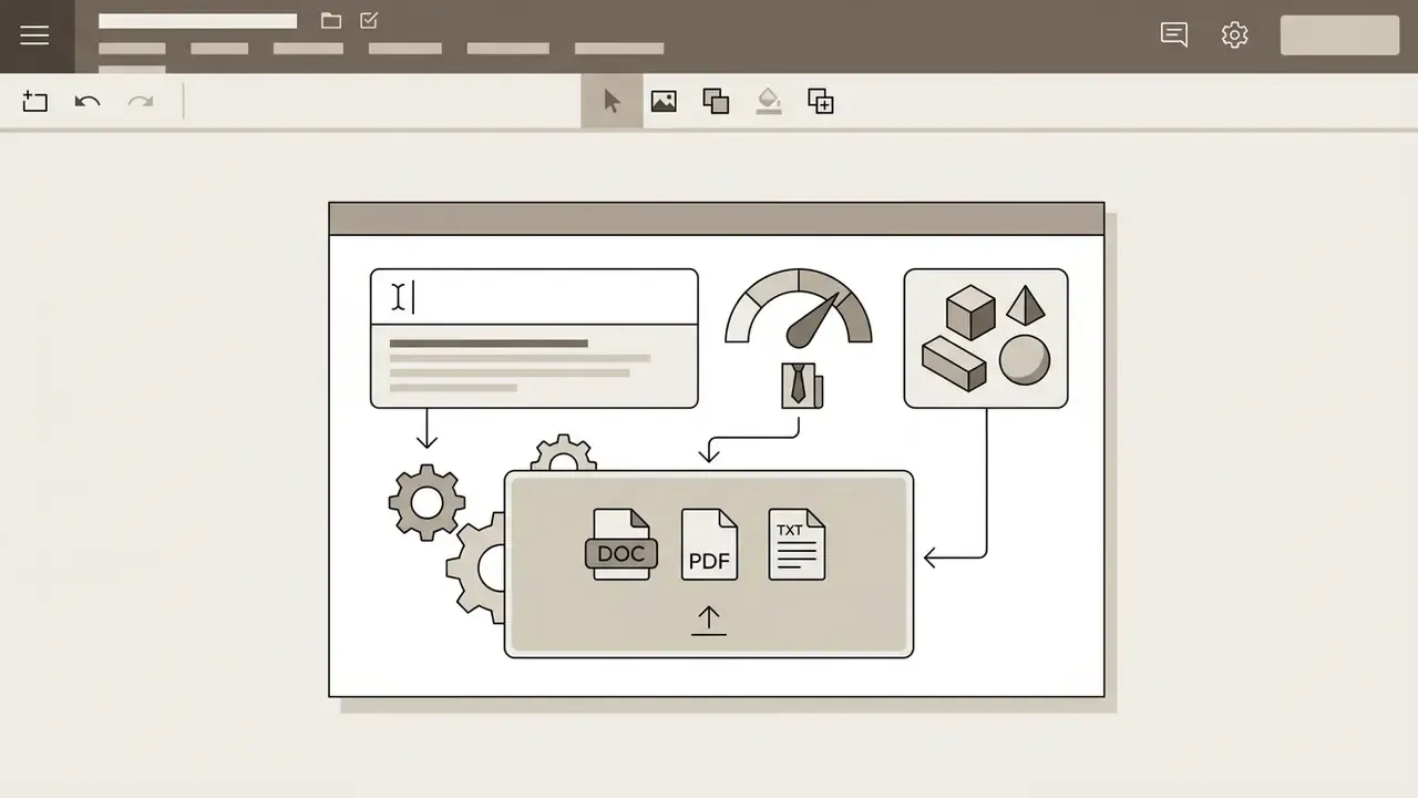 Interface showing text input, tone and style selectors, and a file upload area for document processing
