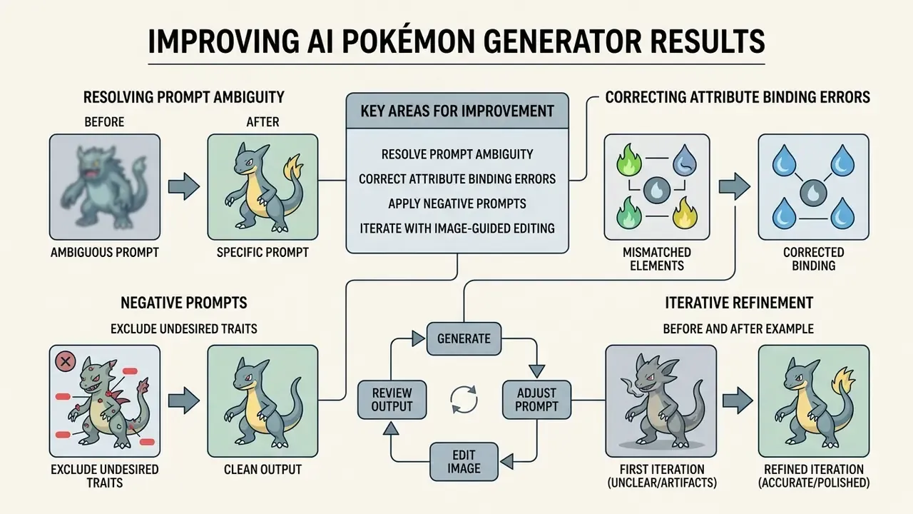 Diagram showing strategies to refine creature designs through prompt adjustment and iterative editing
