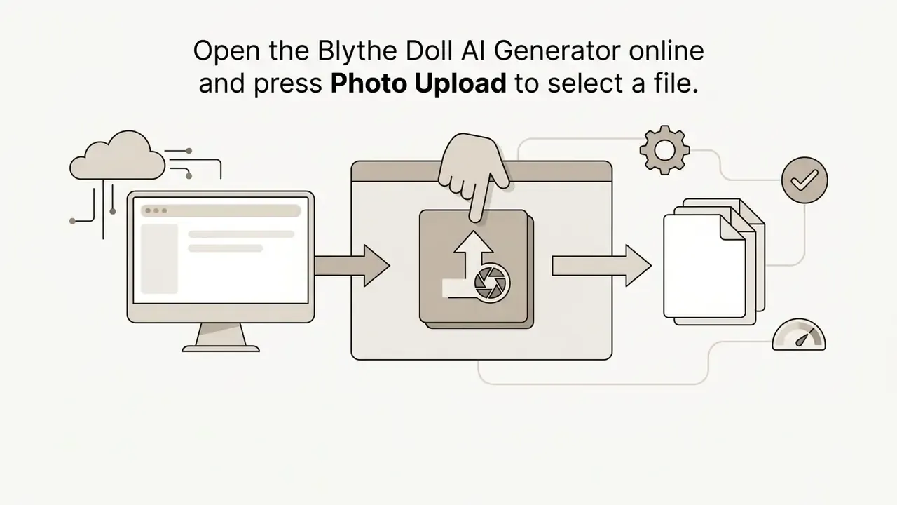 Hand clicking an upload button on a computer screen to send a file into a processing system