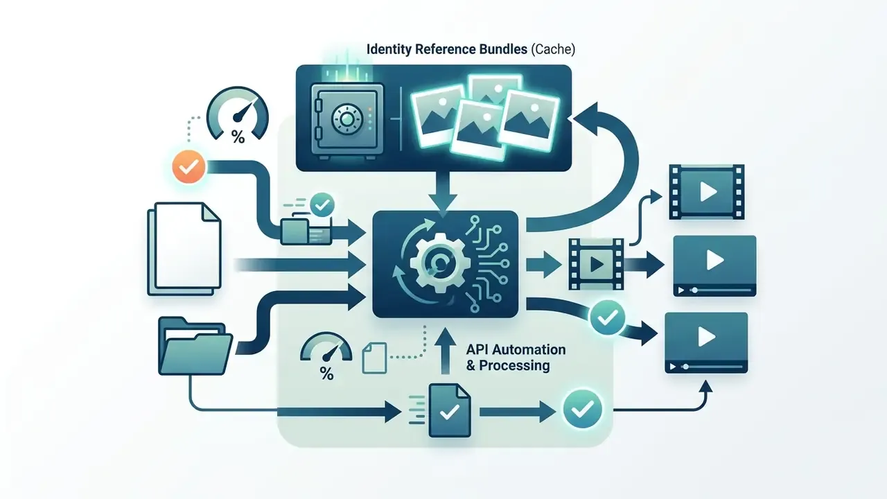 Centralized storage of reference images feeding into a processing engine to generate video outputs