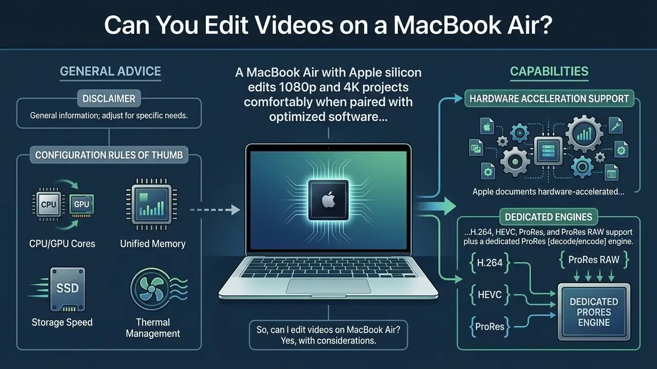 Summary of MacBook Air hardware capabilities and configuration rules for video editing performance