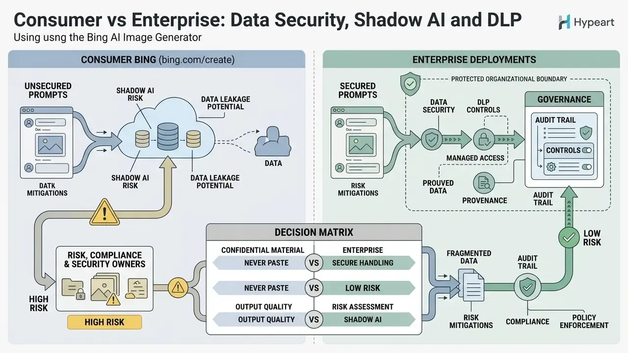 Comparison matrix detailing security risks and data handling workflows for consumer versus enterprise AI