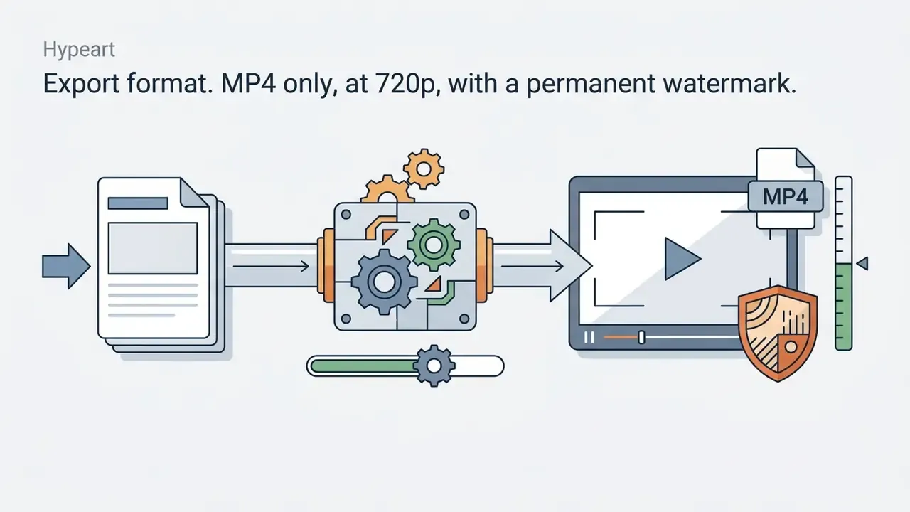Document script moving through a central gear mechanism to output a watermarked MP4 video file