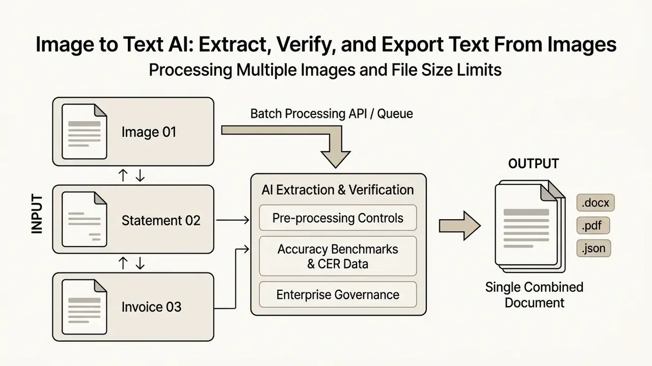 Workflow showing multiple file inputs processed through a batch API into a single combined output file