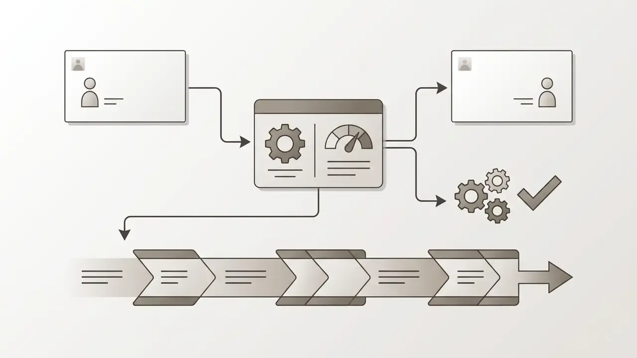 Two frames connected to a processing engine that directs character data into a sequential video timeline