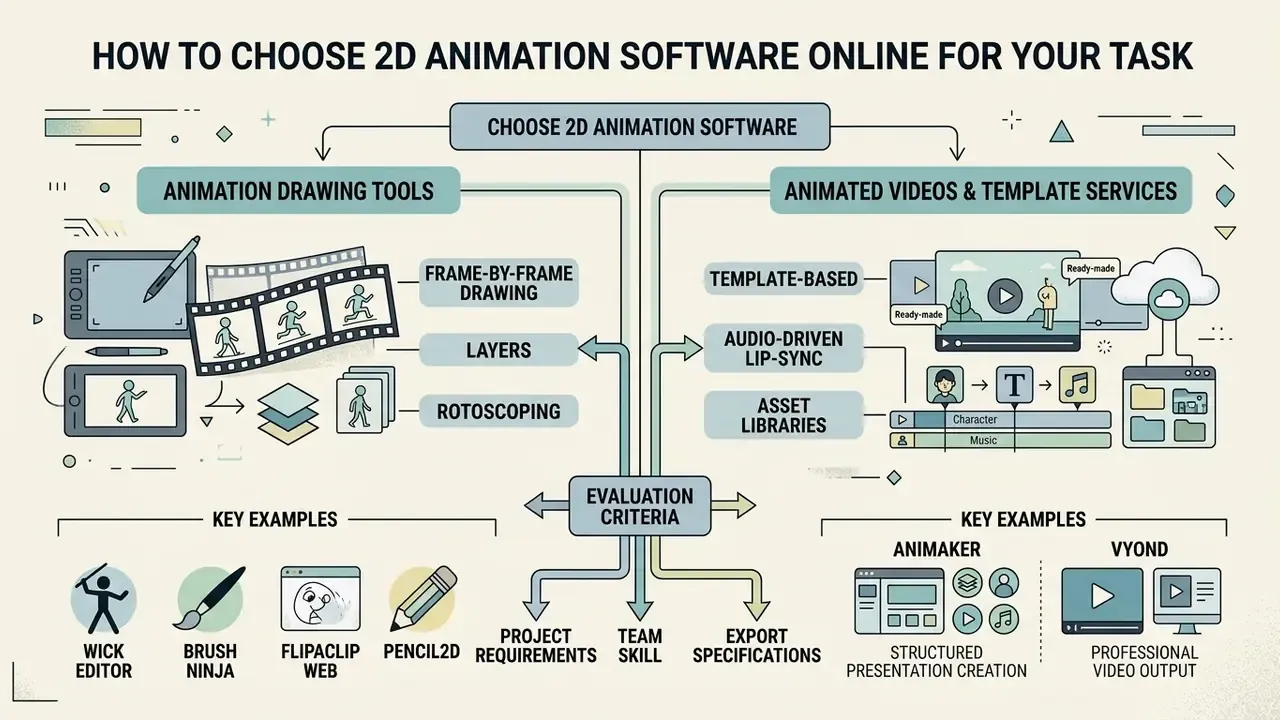 Comparison chart of creative drawing tools versus template services with evaluation criteria for selection