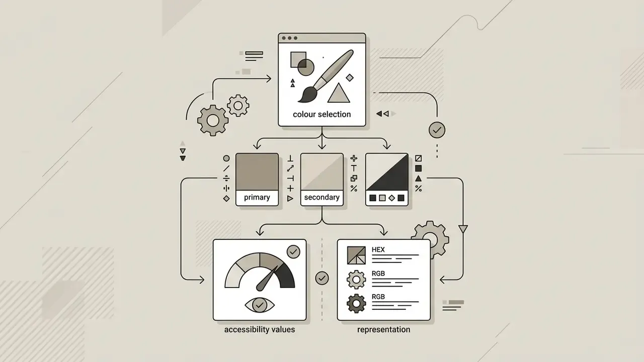 Visual guide showing the workflow from color selection to accessibility testing and digital representation