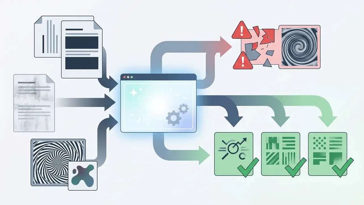 Inputs like documents and patterns feed into a processor that filters them into error or success outputs