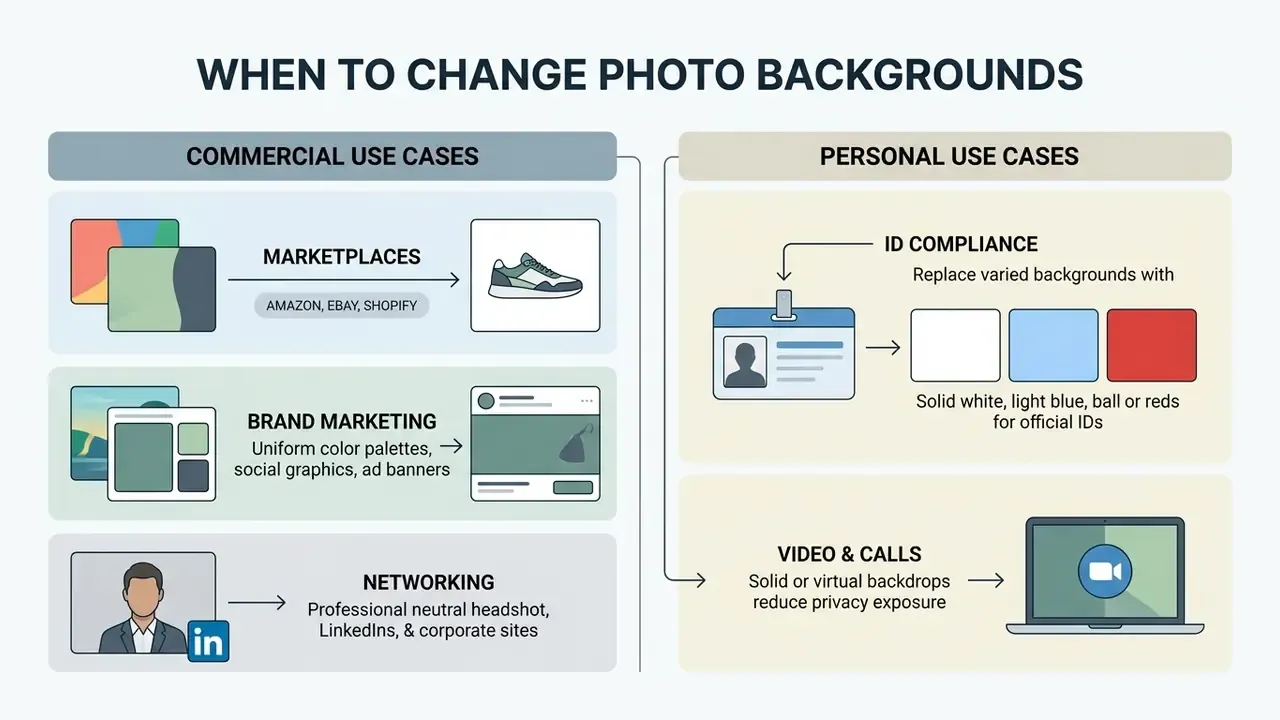 Categorized list of commercial and personal scenarios for updating image backgrounds