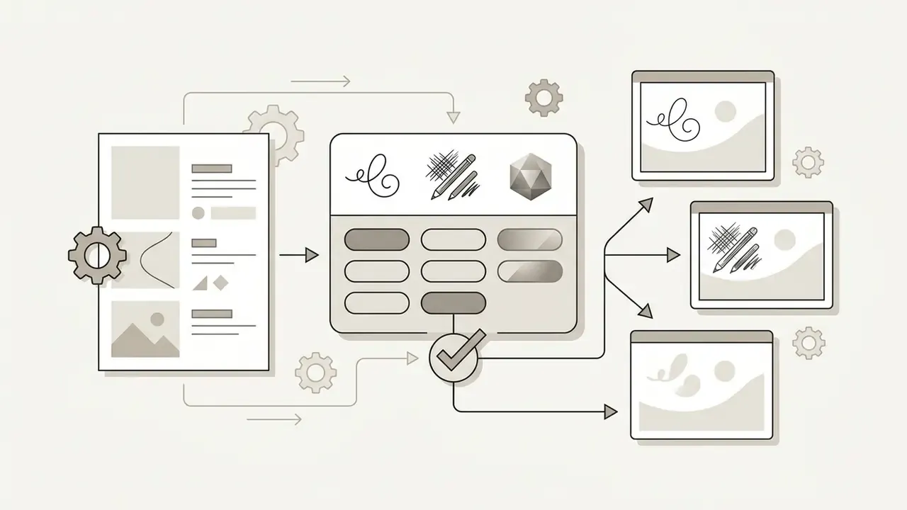 Diagram showing a menu of style presets applied to an input image to generate three distinct art outputs