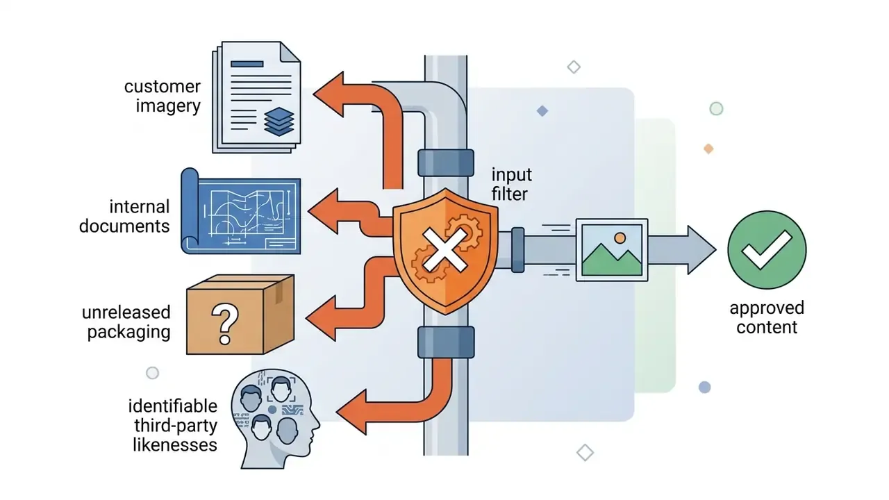 Shield filter blocking restricted input types from reaching the approved content processing pipeline