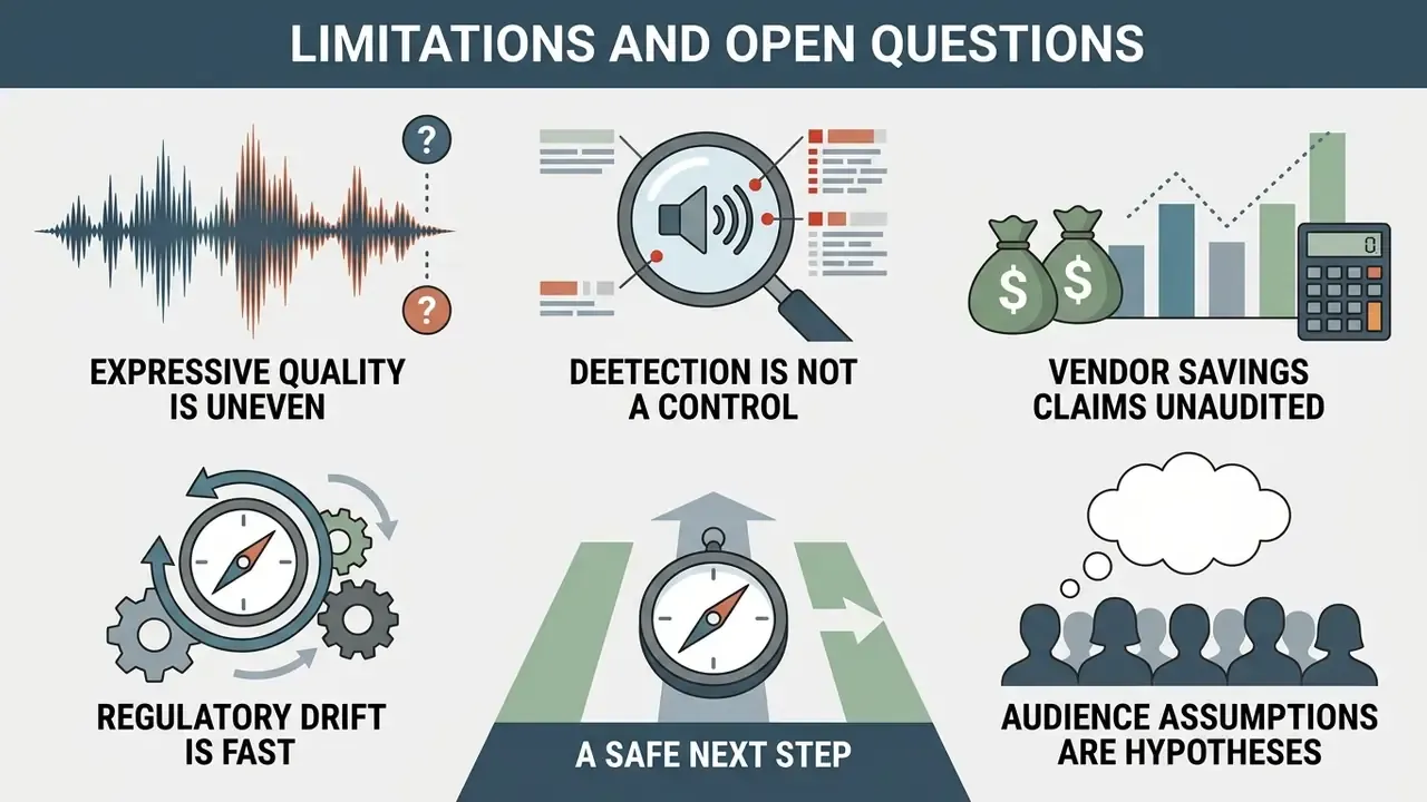 Six icons illustrating challenges like uneven audio quality, detection issues, and unverified savings claims