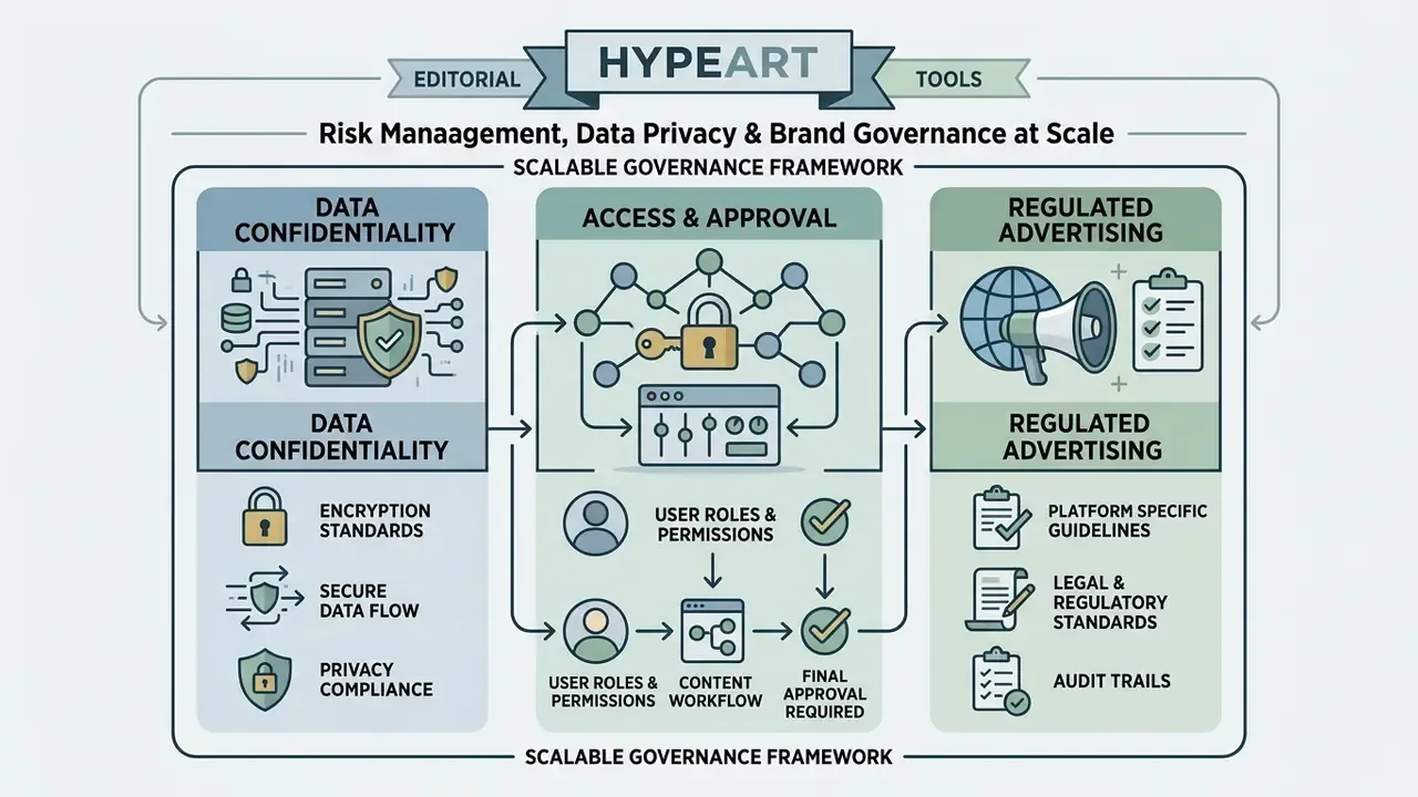 Infographic showing a framework for data confidentiality, user access approval, and regulated advertising