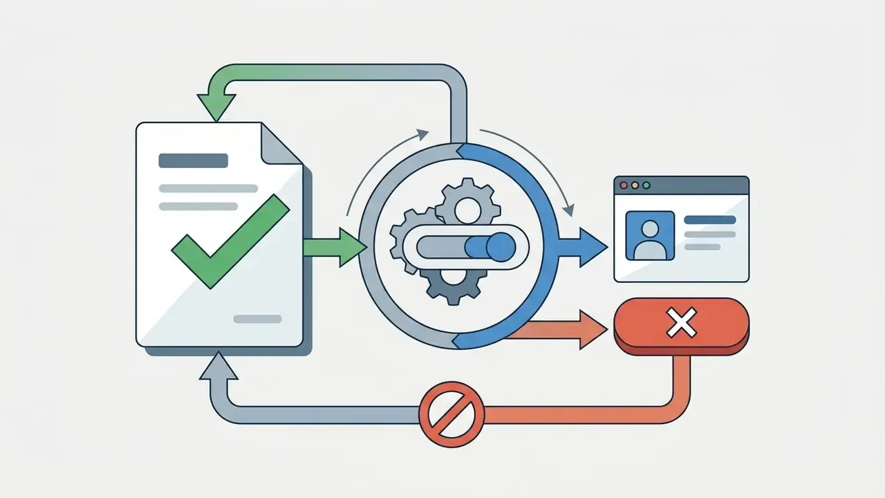 Consent form feeding into a processing gear mechanism that connects to user profiles and withdrawal buttons