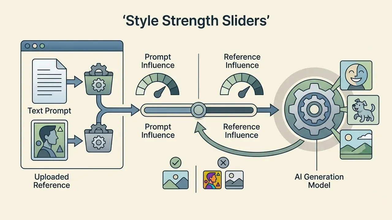 Slider interface balancing text prompts and reference images to control AI generation model output
