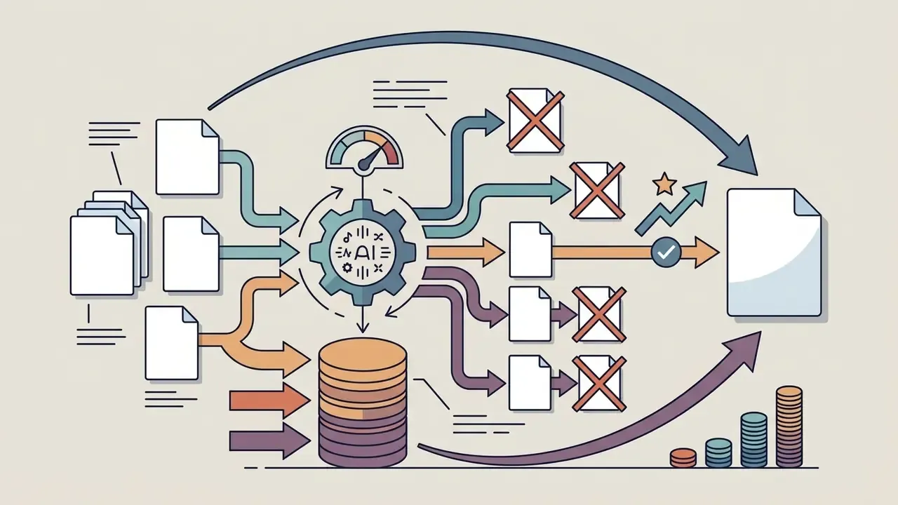 Documents feeding into a gear mechanism that filters outputs and tracks credit consumption with a gauge