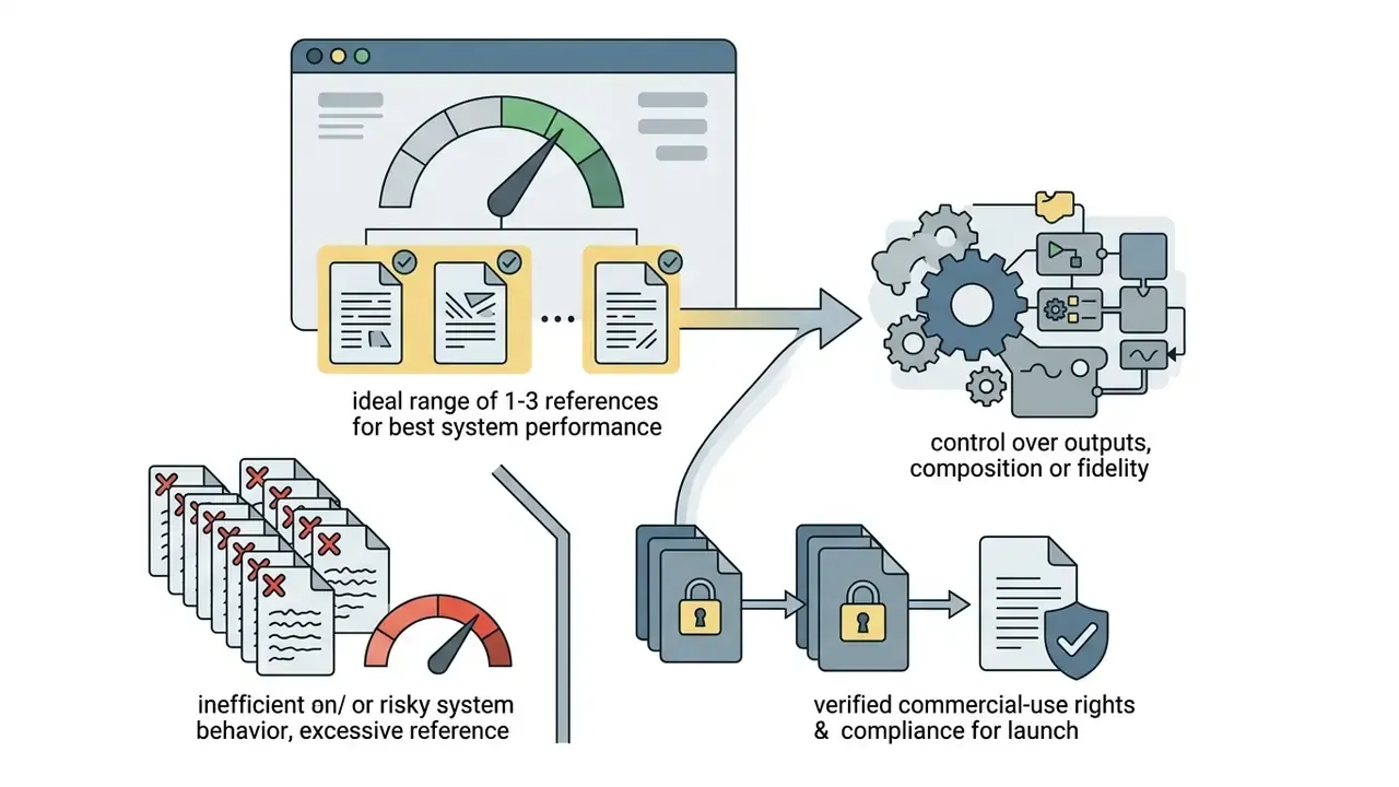 Dashboard showing reference count impact on AI image generator performance and compliance outcomes