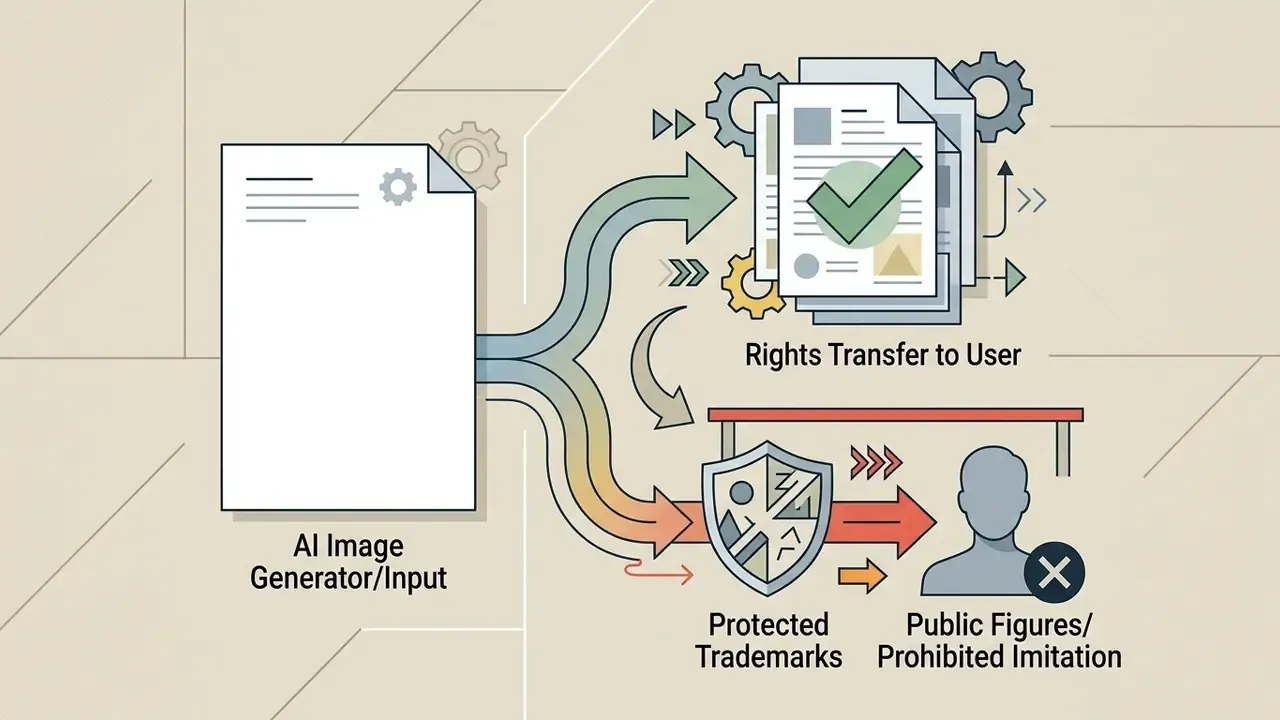 Document input branching into rights transfer and protection against trademark or public figure imitation