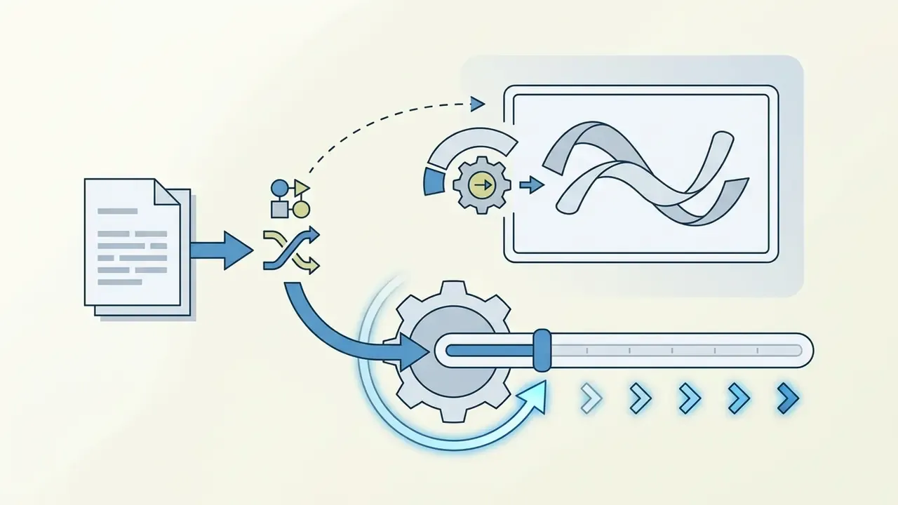 Document icon feeding into a gear and slider mechanism to adjust motion intensity for image animation