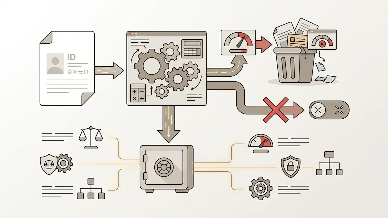 Flowchart showing ID data processing leading to a secure vault instead of an enabled user toggle