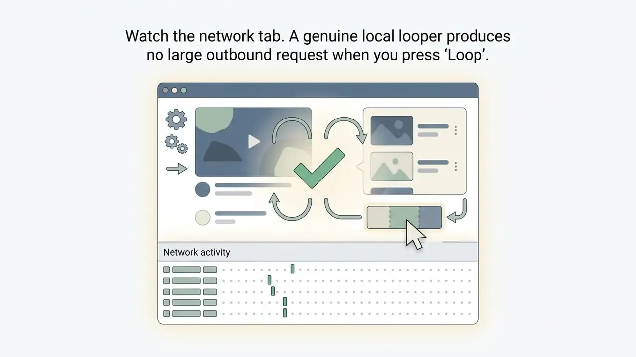 Browser interface showing a network activity panel with no outbound requests during video processing