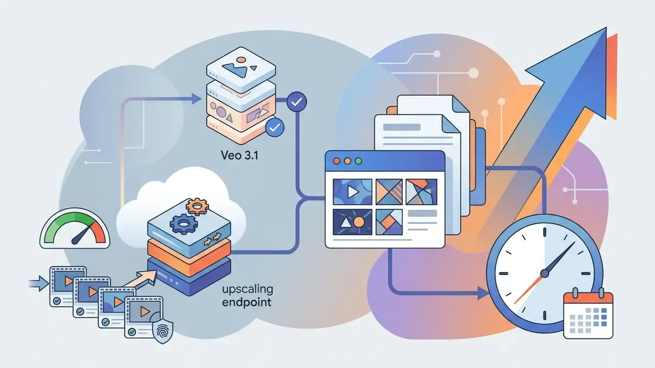 Veo 3.1 model processing video inputs through an upscaling endpoint for faster AI video generation