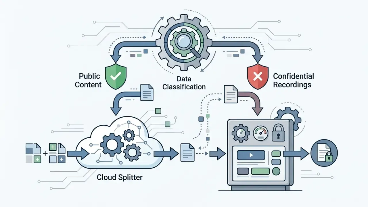 Data classification process routing public content to cloud processing and confidential files to local systems