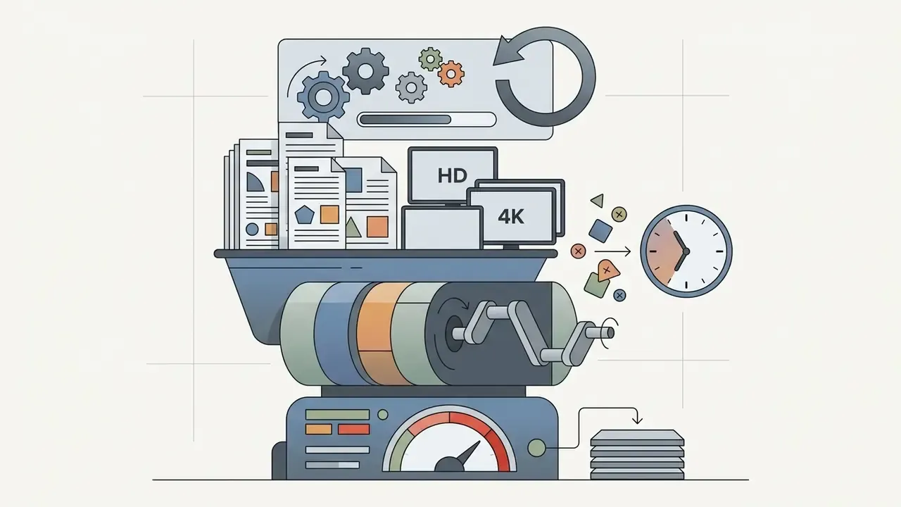 Mechanical processor funneling documents and high resolution settings into a clock representing wait times