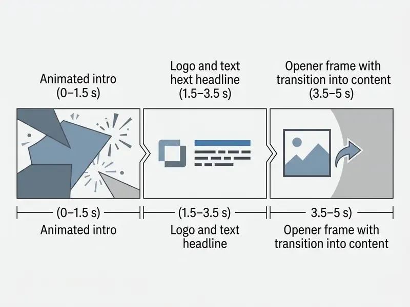 Timeline diagram showing the five-second sequence of an intro video template with specific time intervals