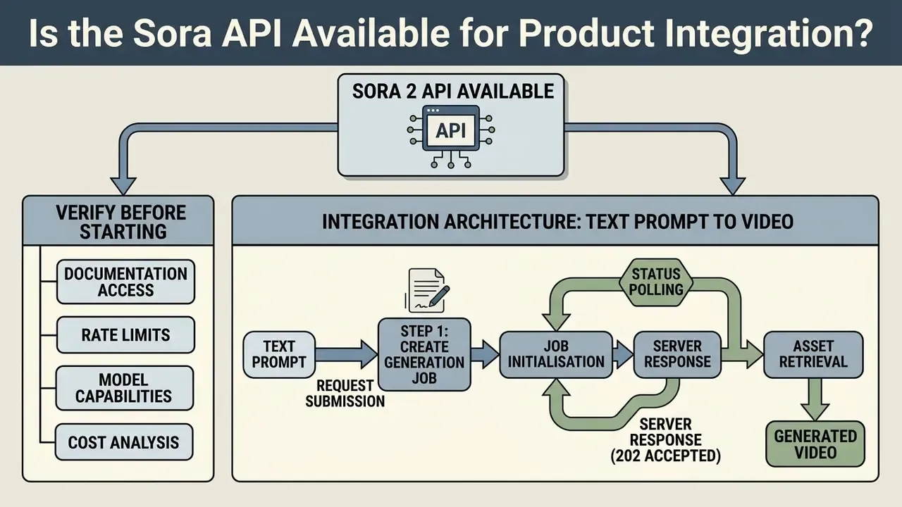 Process flow diagram showing the steps from text prompt submission to video asset retrieval via Sora API