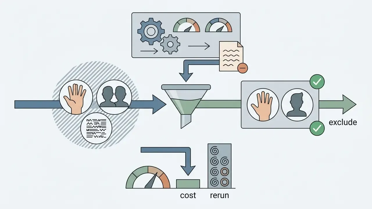 Visual representation of a filter process removing unwanted artifacts like extra fingers and text
