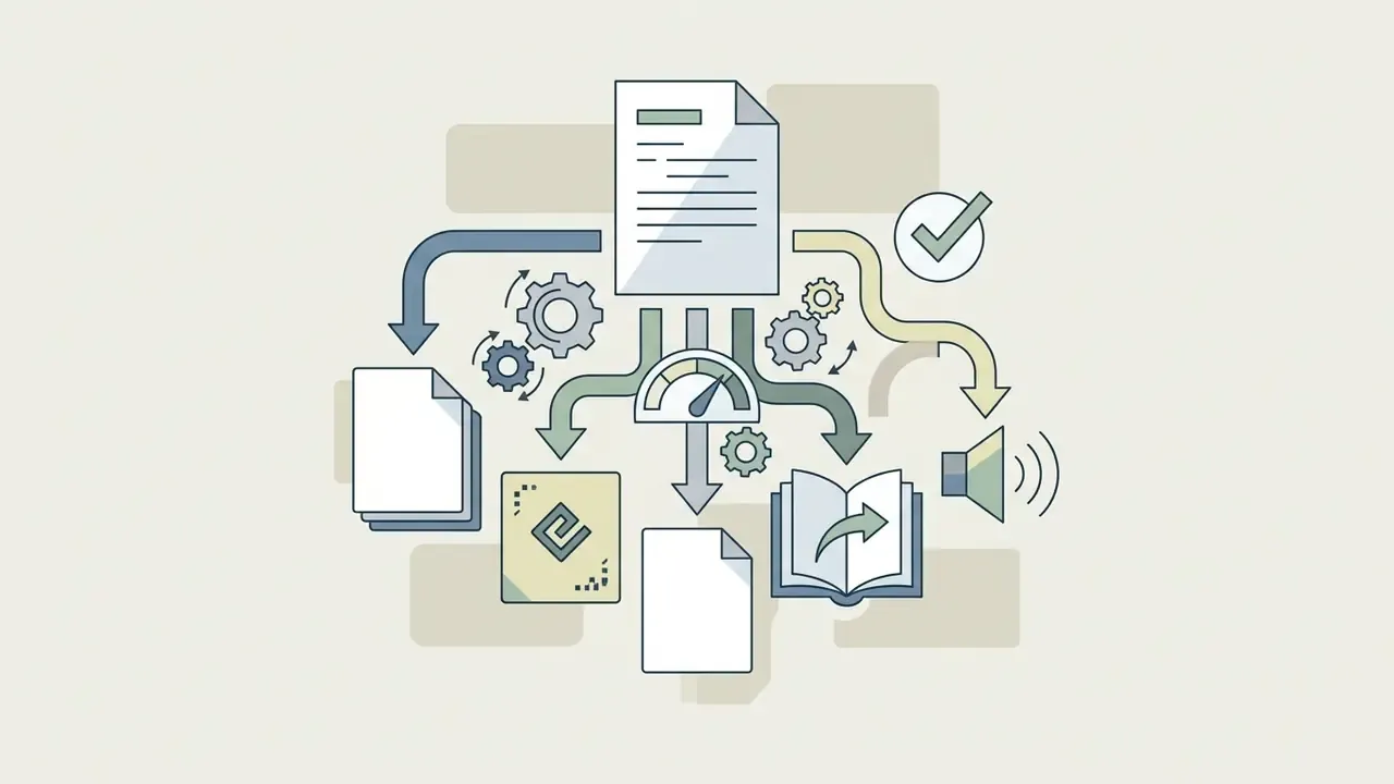 Central document processing gears converting files into multiple digital formats and audio output