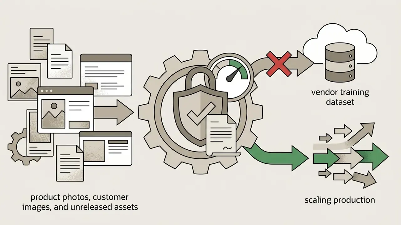 Documents and images passing through a guarded gear mechanism to block training data and enable production