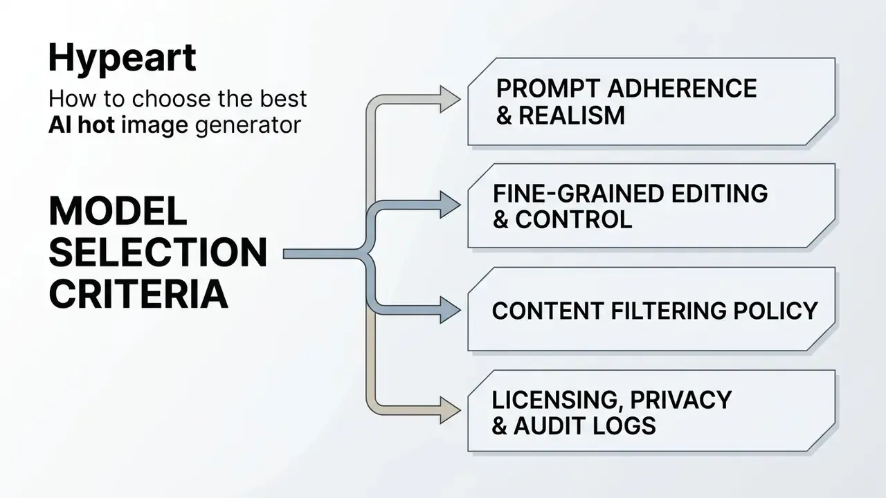 Structured list of four key criteria for evaluating an AI hot image generator model