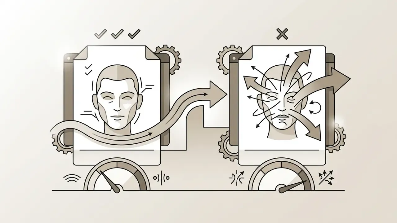 Two panels showing controlled facial motion with checkmarks versus excessive movement with an X mark