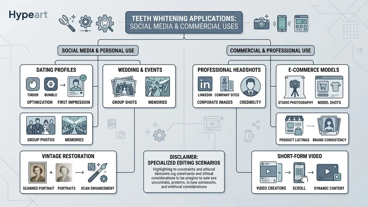 Diagram mapping diverse personal and professional scenarios for digital smile enhancement software