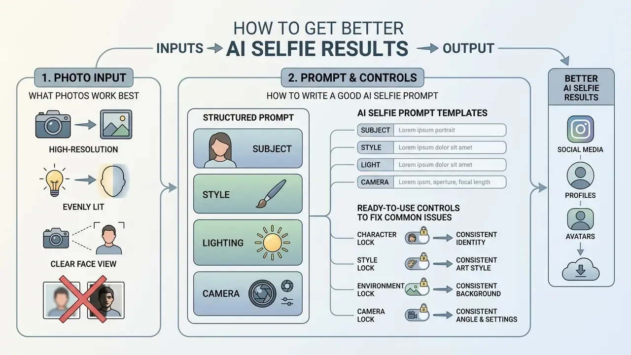 Infographic detailing input requirements and structured prompt techniques for refined portrait generation