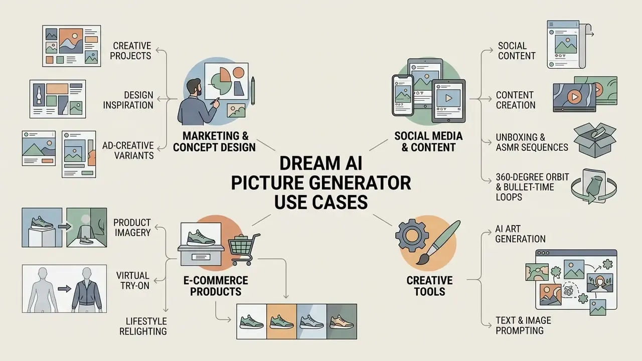 Mind map showing diverse professional applications for digital image synthesis tools