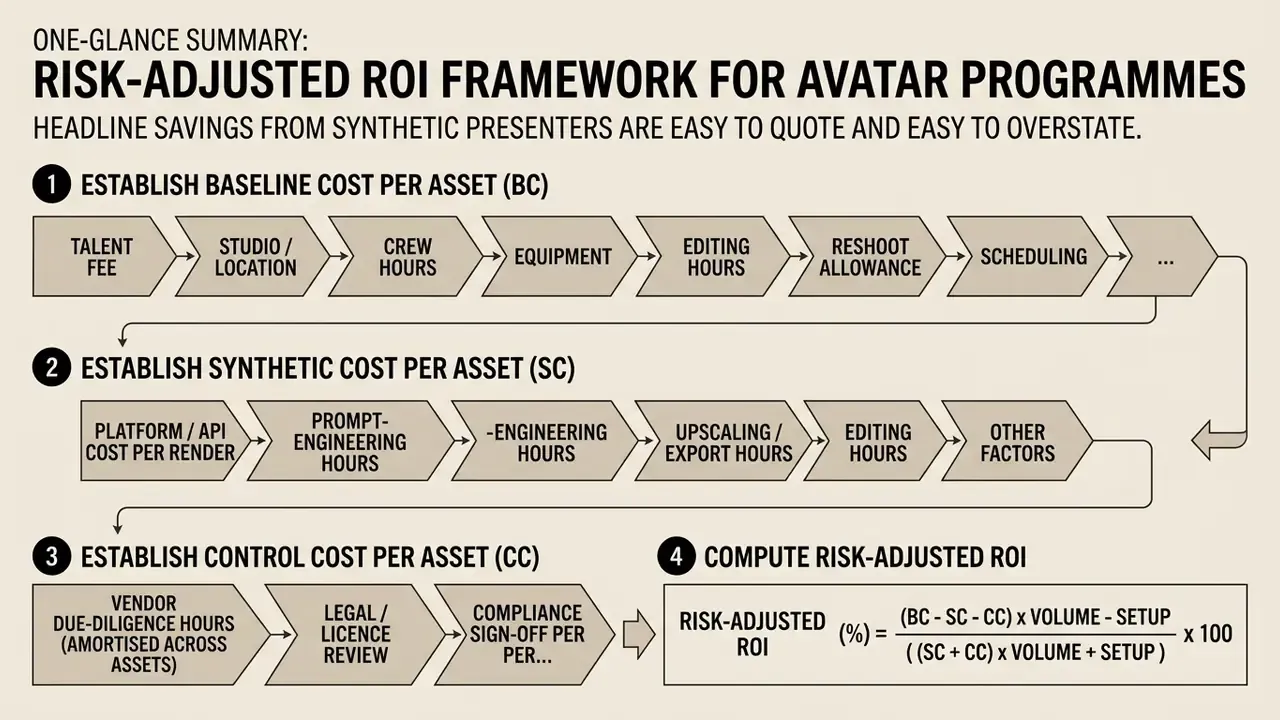 Step-by-step process for calculating financial returns by comparing baseline, synthetic, and control costs